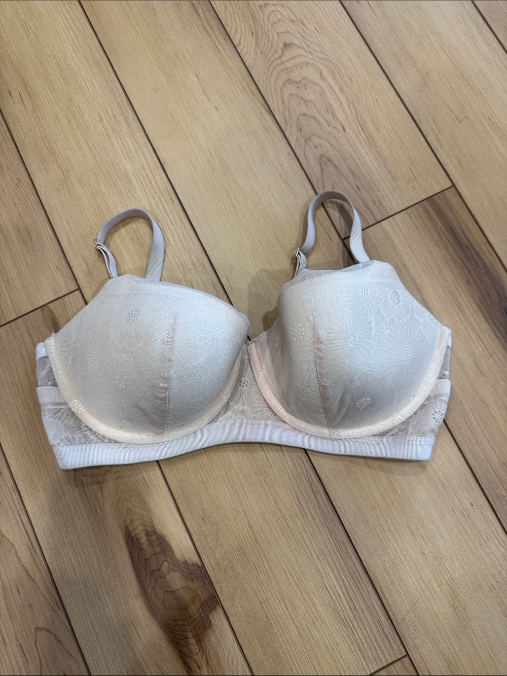 aerie Cream/light pink Lace Overlay T-Shirt Bra